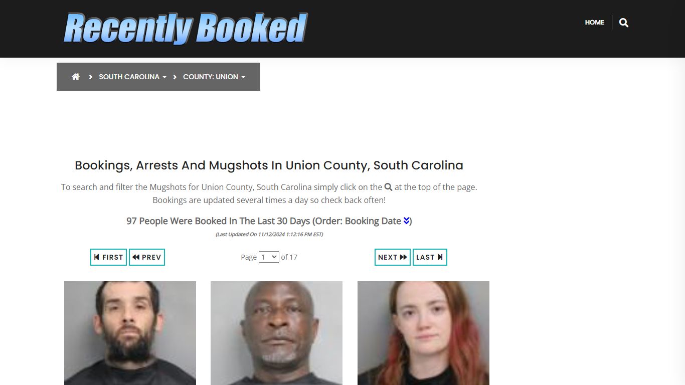 Bookings, Arrests and Mugshots in Union County, South Carolina